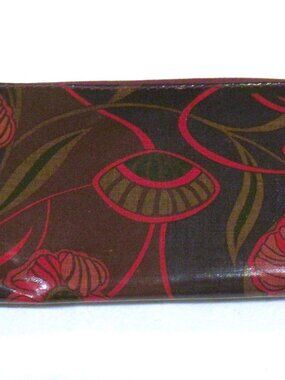 Mariposa red and brown wallet, Art Nouveau style flowers, zip around
